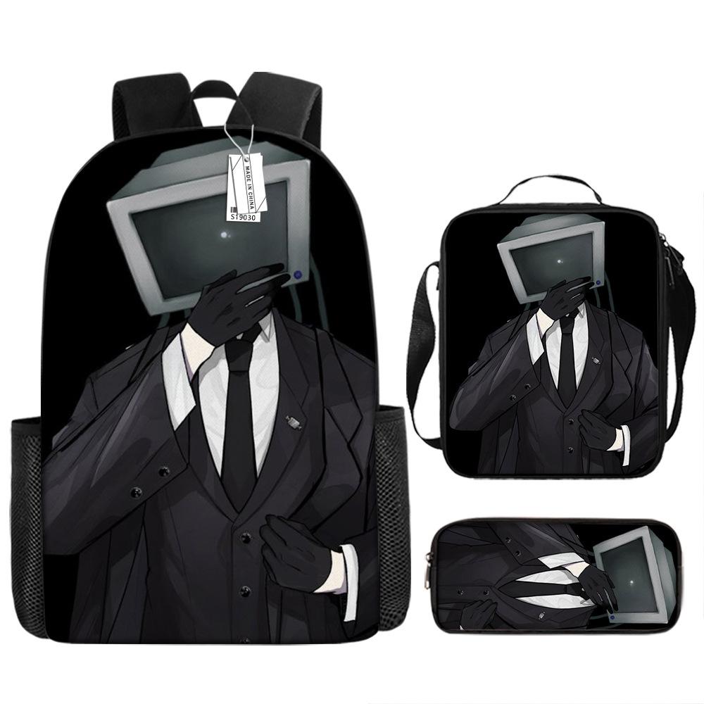 Skibidi toilet man schoolbag titan monitor man backpack satchel pencil case three-piece set