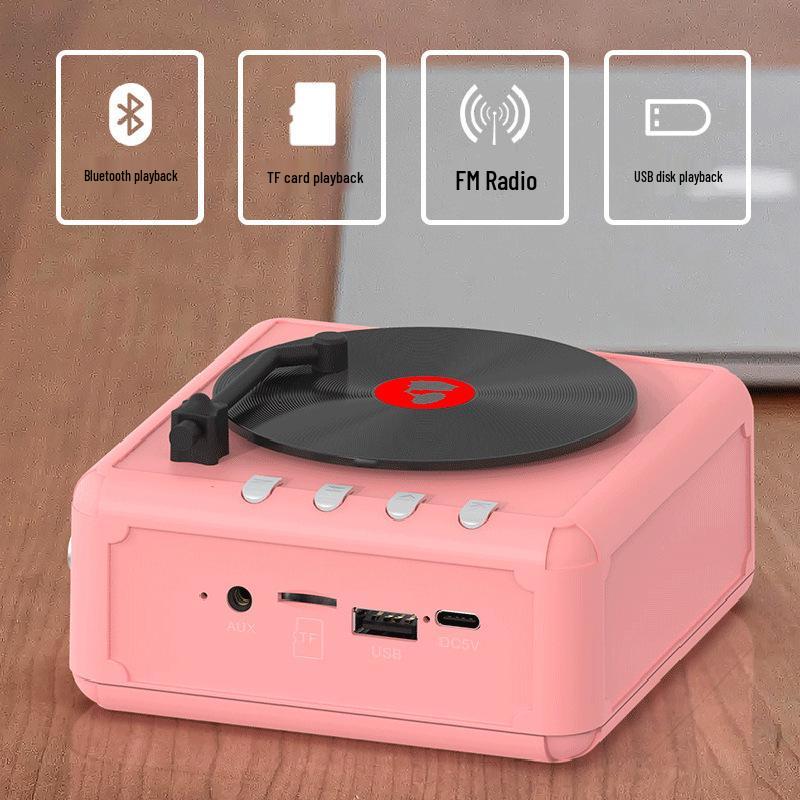 Ретро виниловый проигрыватель с Bluetooth и сабвуфером - Мини беспроводной настольный декор и креативный подарок-динамик