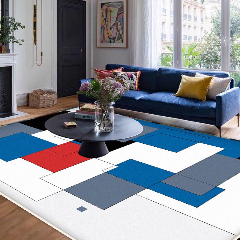 Modern Blue Geometric Carpet Living Room Decoration Sofa Area Coffee Tables Non-slip Rug Bedroom Bedside Soft Play Mat Washable