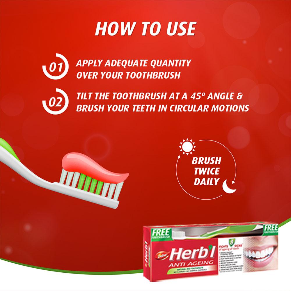 Зубная паста против старения 150 г + БЕСПЛАТНАЯ зубная щетка Dabur HERBL'l