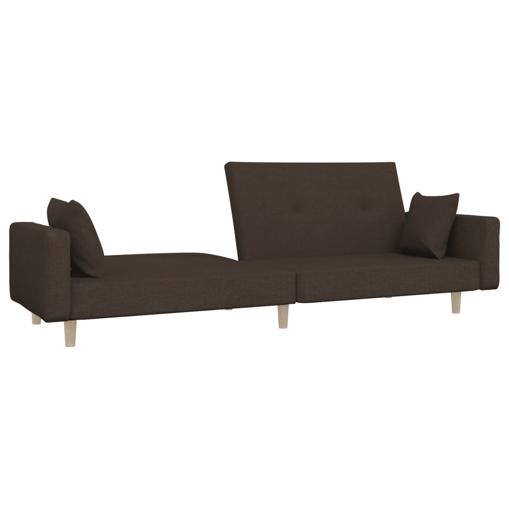 2 Seater Sofa Bed with 2 Cushions Dark Brown Fabric