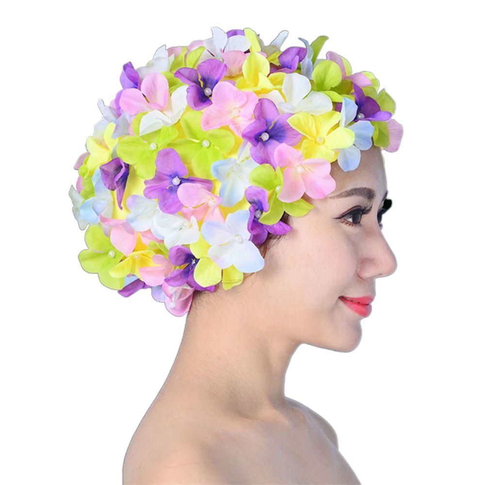 Длинные волосы Свободный размер Винтажный стиль Пляжная шапочка для плавания Шапочка для плавания Цветочная шапочка для плавания Шапочка для плавания
