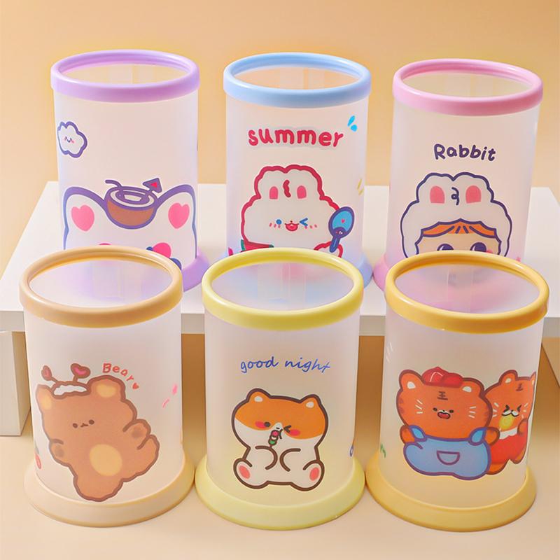 1 шт. Kawaii круглый держатель для ручек офисные канцелярские принадлежности пластиковый настольный органайзер милый органайзер для хранения школьные принадлежности для детей съемный