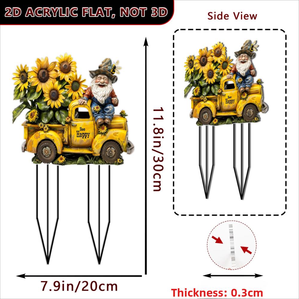 Old Bee 2D Flat, Truck Pot Card, Acrylic, Suitable for Flower Pot Decoration, Balcony, Home, Gifts, Christmas, Halloween
