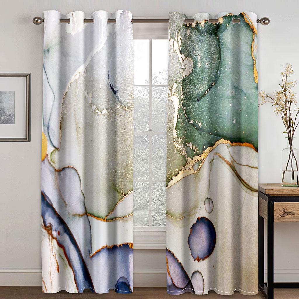 2pcs Modern Abstract Art Marble Textured Geometric Print Drape RodPocket Curtain Semi Blackout Curtains For Living Room Bedroom