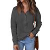 Women's Lapel Button Up Long Sleeved Top Pullover Solid Color Knitted Sweater Loose Long Sleeved