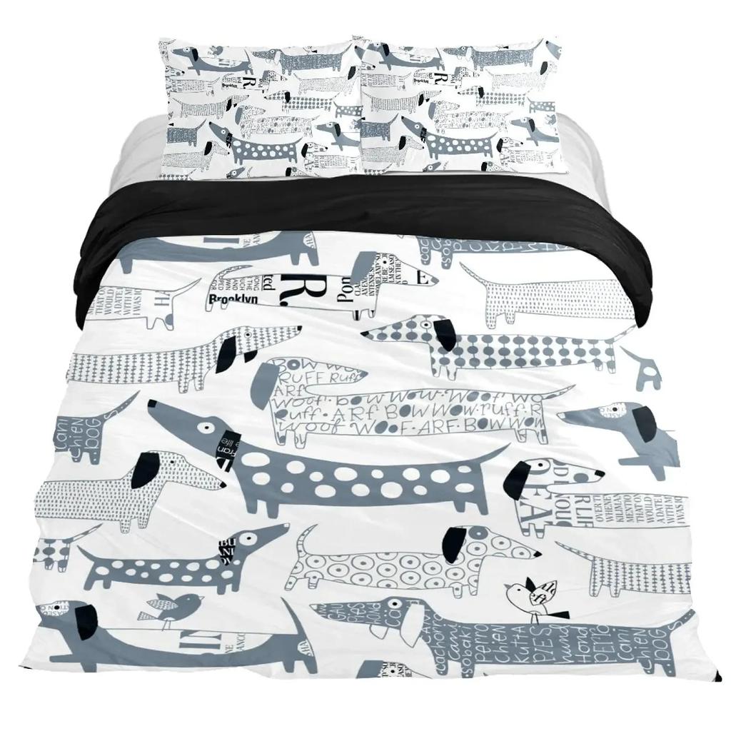 Комплект постельного белья с изображением таксы в мультяшном стиле, комплект постельного белья размера «king size» для любителей собак, мальчиков и подростков, 2/3 шт., двуспальное одеяло