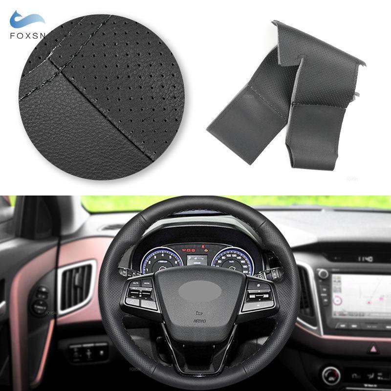 Black Car Accessories Steering Wheel Cover Leather Trim For Hyundai Ix25 2014 2015 2016 2017 Ix35 2018 Creta 2016 Elantra