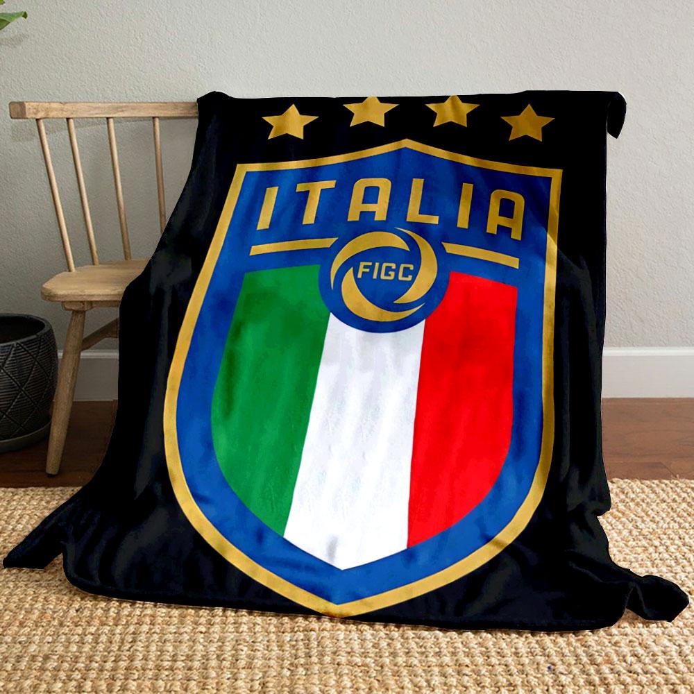 A shield design with "ITALIA," four stars, and a tricolor flag pattern. for all seasons blanket lunch break throw gift