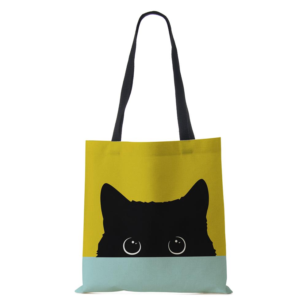 Cat Cartoon Shoulder Bag Reusable Shopper Kawaii Canvas Tote Bag Women Haajuku High Capacity Casual Folding Handbag