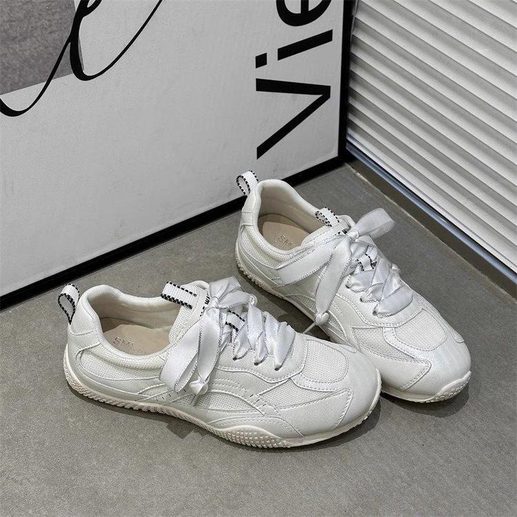 Fashion Riband Women's German Training Shoes Mix Order 2025 Summer Pearl Mesh Breathable Forrest Gump Shoes Soft Sole Silver and White