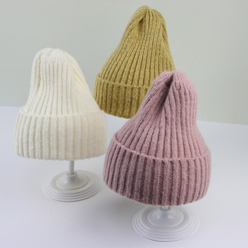 Winter Baby Knit Hat Woolen Warm Kids Crochet Bonnet 6-36 Months Boy Girl Toddler Ear Protection Cap Solid Color Children Beanie