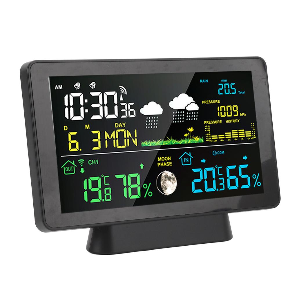 Digital Weather Clock Home Wireless Indoor Outdoor Temperature Alarm Clock 7.5in Color Display