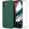 Case + 2 Tempered Glasses for iPhone 16 Plus - Slim Shockproof Anti-Scratch Silicone Protection Night Green