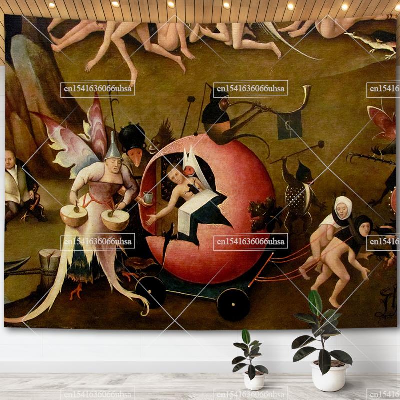 Hieronymus Bosch Garden Of Earthly Delights Tapestry Wall Art Decor Paintings Retro Tapestries Aesthetic Room Decoration Posters