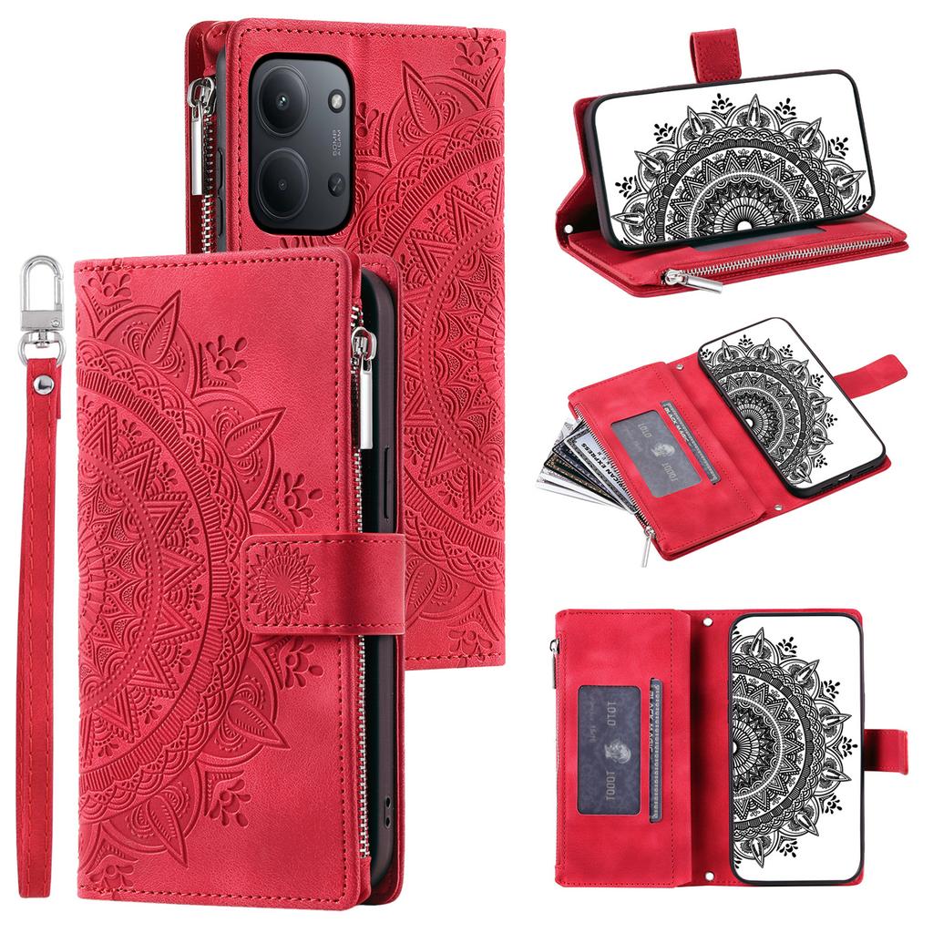 Для Xiaomi Redmi 15C 5G (США) (173мм)/15C 4G (США) (173мм) Чехол-кошелек с узором мандалы и цветка, из искусственной кожи, чехол для телефона с ремешком на запястье