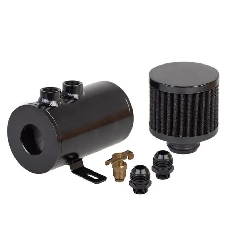 Universal 0.5L Brushed Baffled Oil Catch Tank Can with Breather Filter Aluminum 9MM 10AN Round Can Oil Catch Can