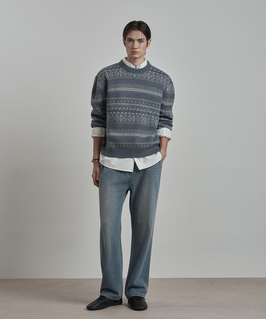 WORK ON BODY OFF Decor Semi-Overfit Fair Isle Knit [Blue]