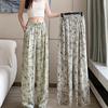 Ice Silk Wide-legged Pant Women's Summer High-waisted Drape Loose Lazy Ink Zen Straight Casual Sun Trousers