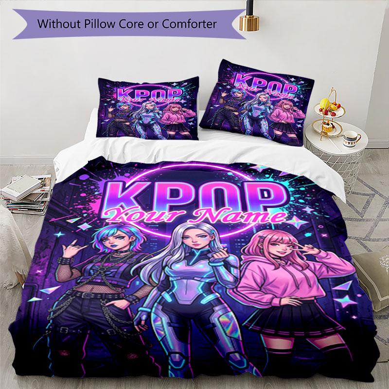 3PC Custom Name KPOP Star Dreams Bedding Set Duvet Cover Closure Includes 1 Duvet Cover & 2 Pillowcases for Bedroom