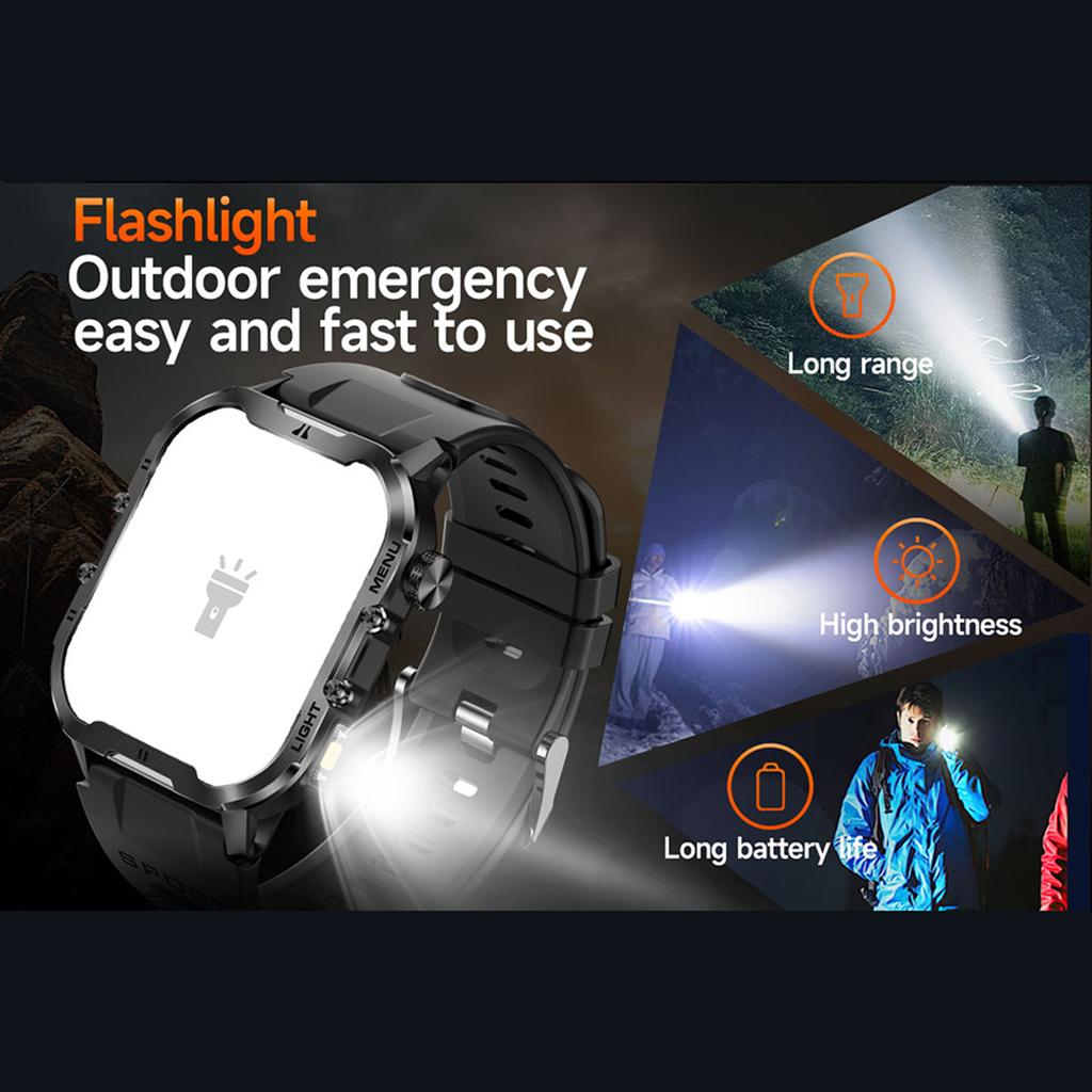 Спортивные смарт-часы для мужчин и женщин со светодиодным фонариком, сенсорным экраном 1,96 дюйма, 100+ спортивных режимов, водонепроницаемые, совместимые с BT 5.2 для Android и iPhone