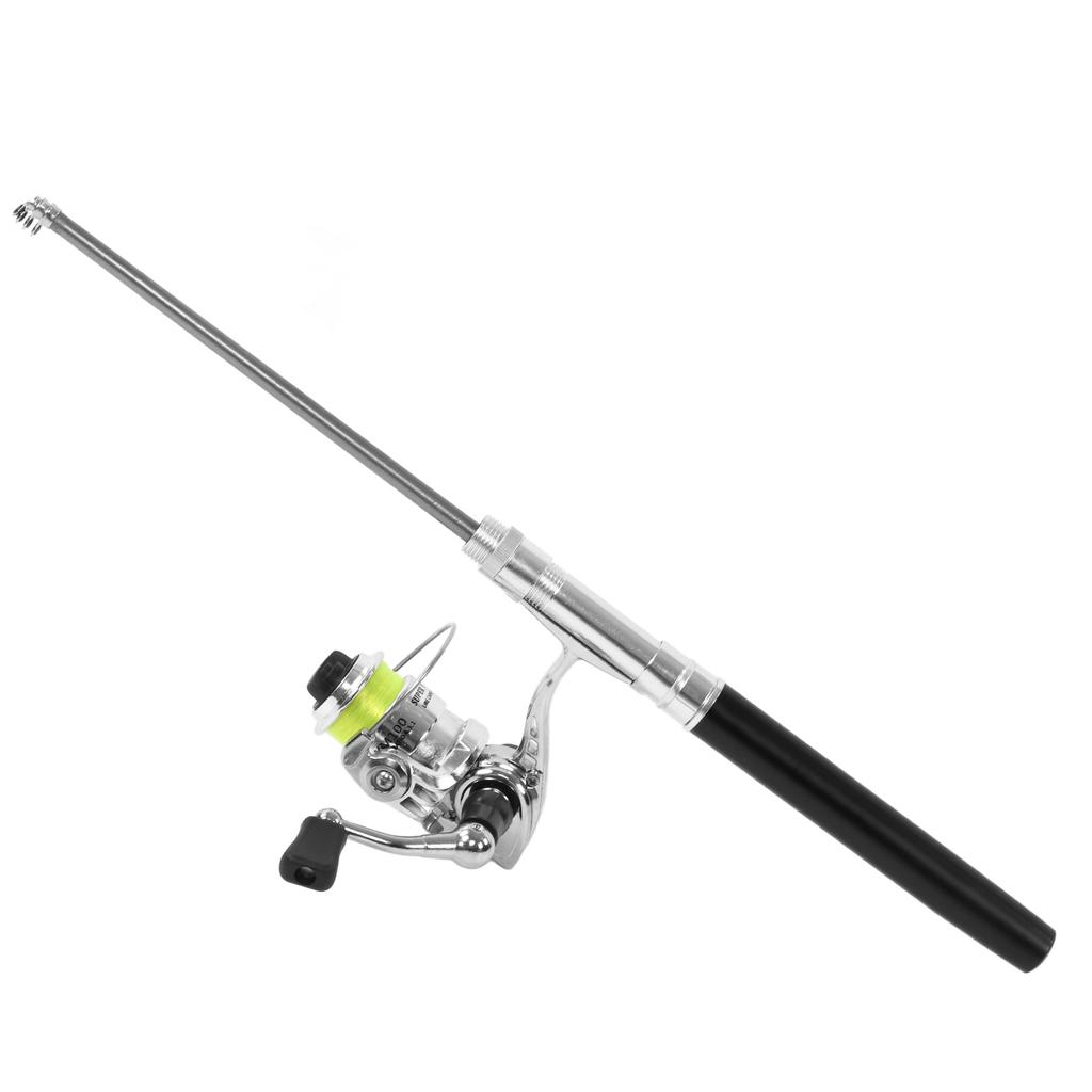 Портативное мини удилище в форме ручки, карманное выдвижное удилище с катушкой, черное