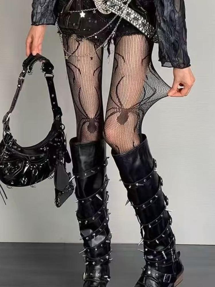 Женские сексуальные чулки-сетка с паучьим узором, прозрачные колготки в японском стиле, готические колготки JK на Хэллоуин с вырезами