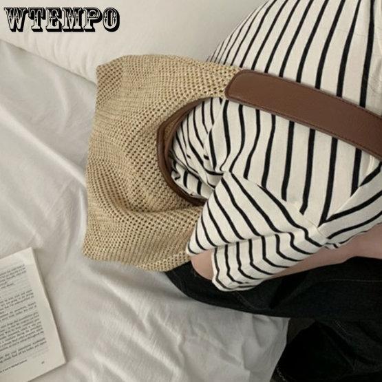 WTEMPO Женская тканая сумка ручной работы, винтажная большая сумка, универсальная тканая сумка из травы, большая вместительная сумка на одно плечо