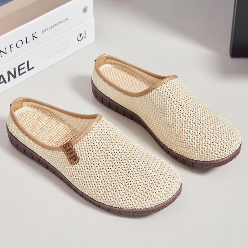 Slippers Women's Outer Wear Summer Breathable Casual Shoes Shallow Mouth Bag Head Flying Knitting Hollow Women's Shoes Half a Tow