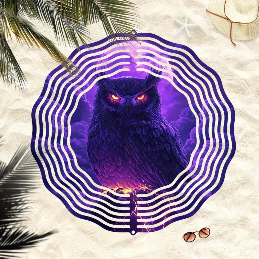 Металлическое Арт-Украшение Мандала Сова Музыка Ветра 2D с Крючком для Поворота на 360° для Сада Патио Двора Без Питания Легко Повесить