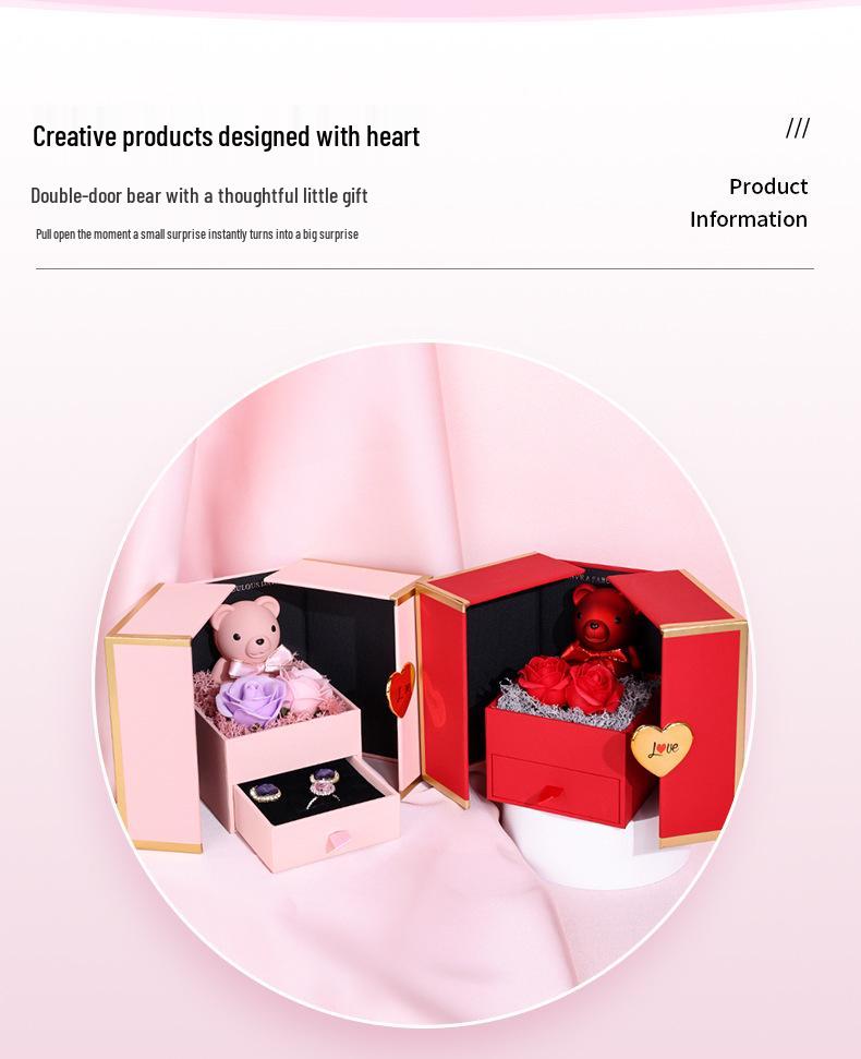 Подарочная коробка «Маленький медвежонок» с двойными дверцами: Сохраненная роза и ящик для украшений на дни рождения и День святого Валентина