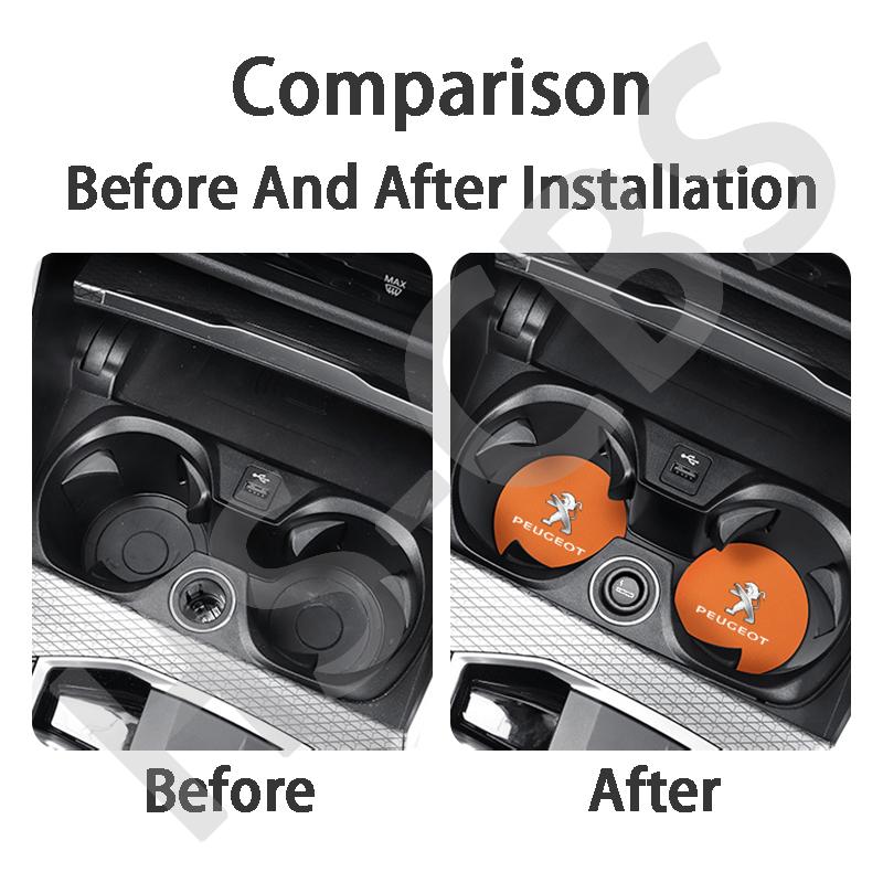 2Pcs Car Emblem Coaster Water Anti Slip Pad Stickers Waterproof Accessories For Peugeot 208 308 408 207 206 107 301 508 5008 307
