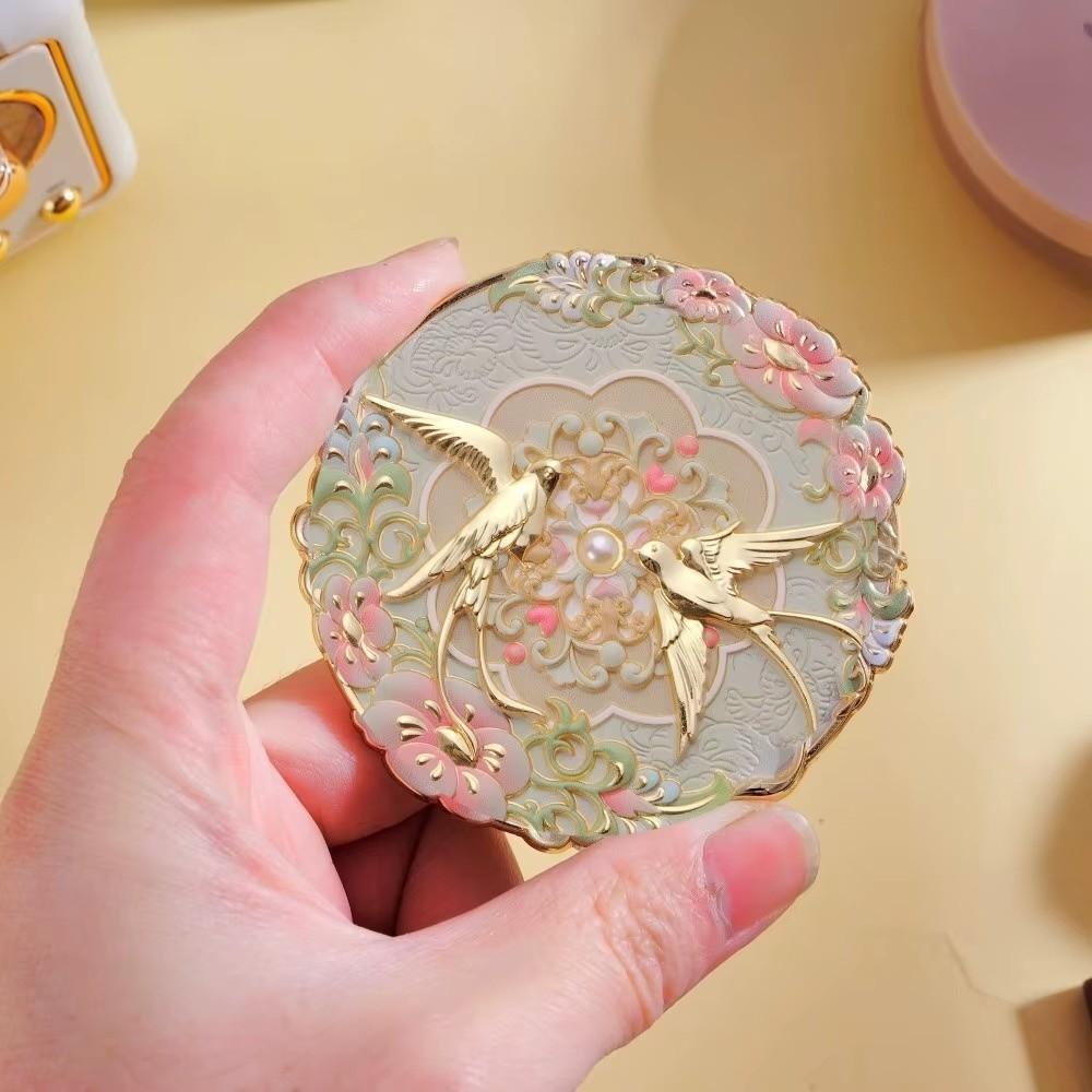 Vintage Makeup Mirror Emboss Flower Pattern Pocket Mirror Exquisite Chinese Style Mirror Female