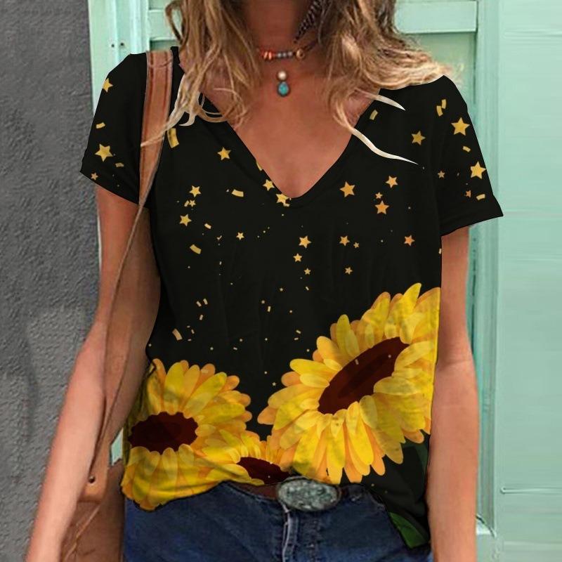 Летняя новая женская футболка с короткими рукавами и V-образным вырезом с принтом бабочки 3D