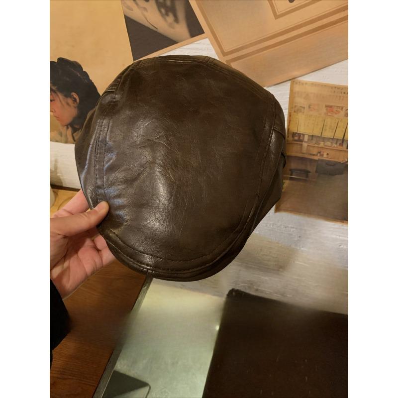 American Retro PU Leather Forward Hat Ancora Red Women's Autumn and Winter Face Showing Small Versatile Reverse Wear Painter Hat