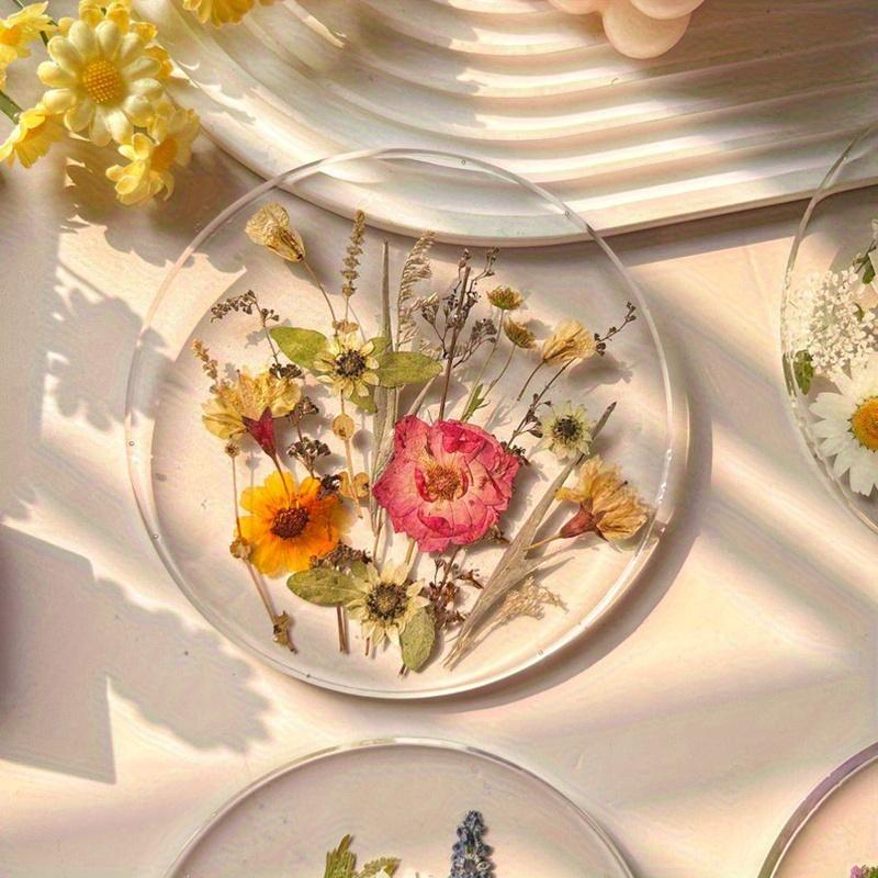 1/4pc 2D Flat Acrylic Coaster Colorful Printed for Wedding Birthday Mother's Day Gift Table Decor Wildflower Pattern Vase Holder