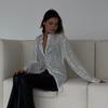 Women Summer Tops Shiny Sequins Decor Shirt Coat Solid Color Loose Fit Lapel Long Sleeve Buttons Placket Shirt Tops