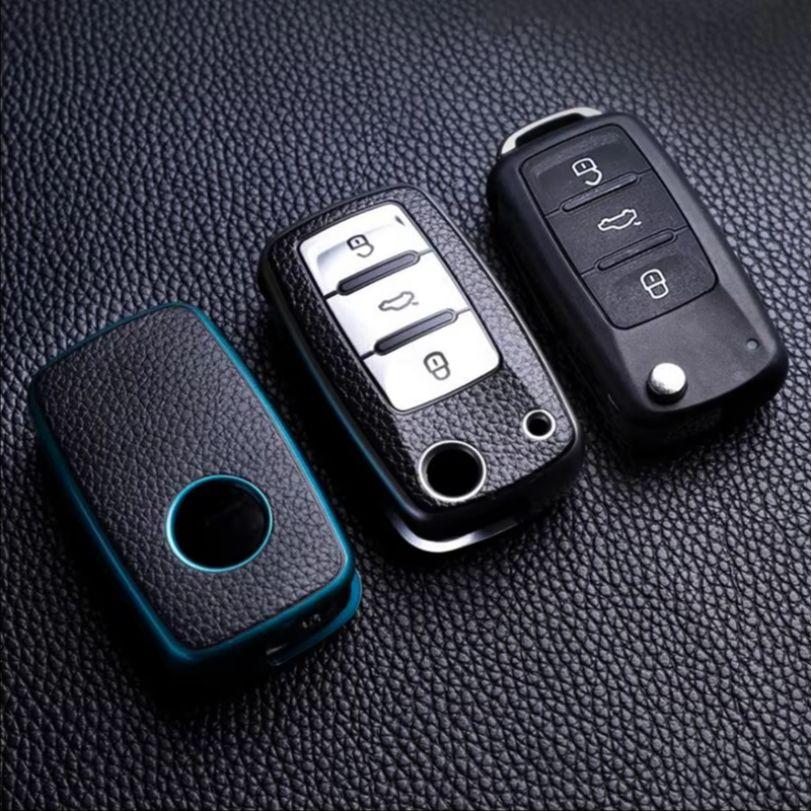 bngdr8 Leather TPU Car Key Case Car Key Full Cover Protection Bag for VW Volkswagen Polo Tiguan Passat Golf Jetta Lavida Skoda Octavia