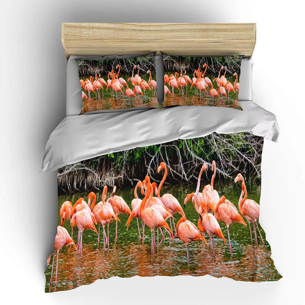 Мультяшный фламинго милый медведь каваи рождественский подарок двуспальный комплект постельного белья из микрофибры или полиэстера с пододеяльником
