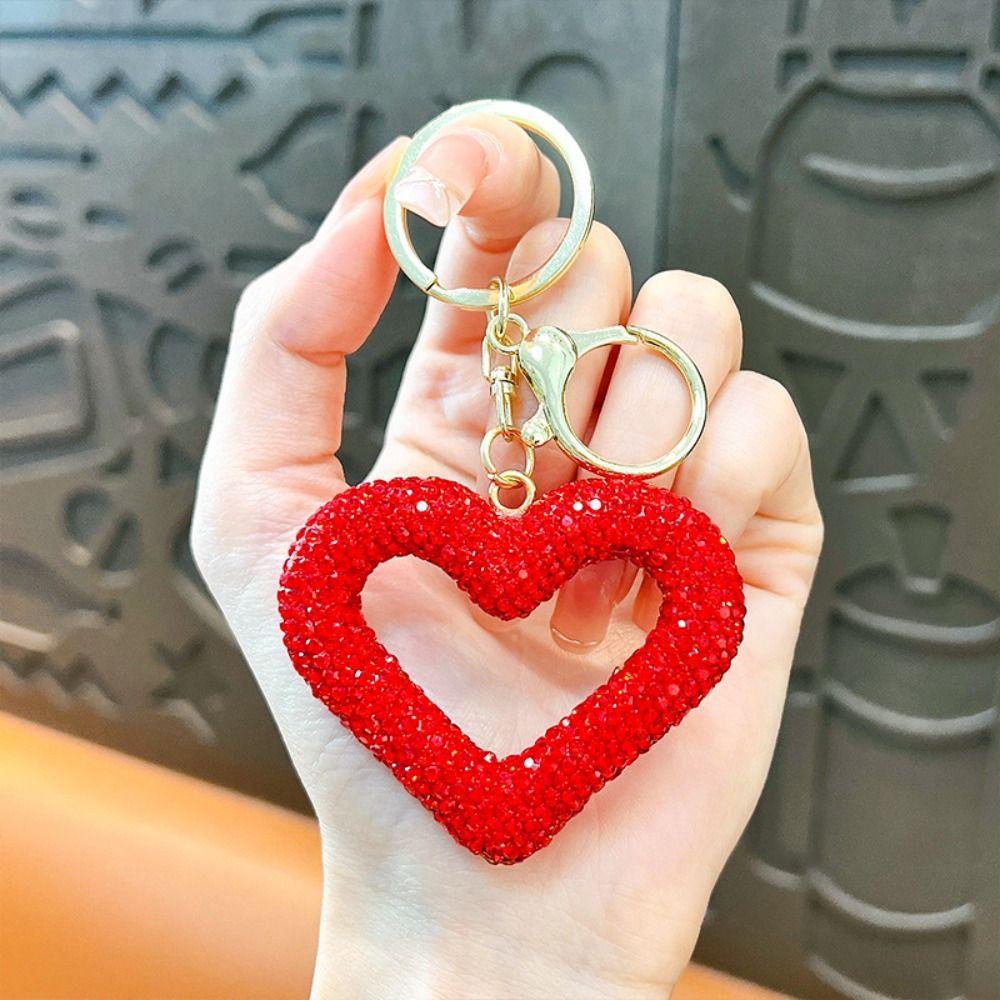 Инкрустированное Сердце Полный Бриллиант Любовь Брелок Кожаный Шнурок Полый Водяной Бриллиант Подвеска для Ключей Любовь Полный Бриллиант