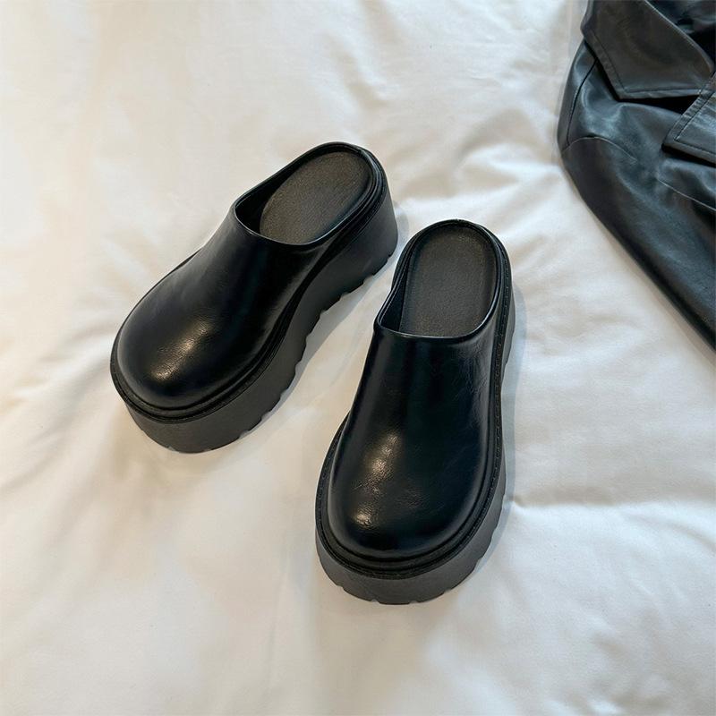 Супер горячие интернет-знаменитости черные туфли на высоком каблуке шлепанцы с закрытым носком женская обувь 2025 новые нескользящие на толстой подошве с увеличением высоты