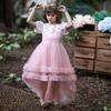 Girls Puffed Sleeves Flower Dress Princess Communion Formal Gown Tulle Trailing Tutu Kids Wedding Party