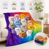 150x130cm Plush Blanket Rainbow Gradient Nap Blanket Cat Print Blanket  for Kids Room Home Travel