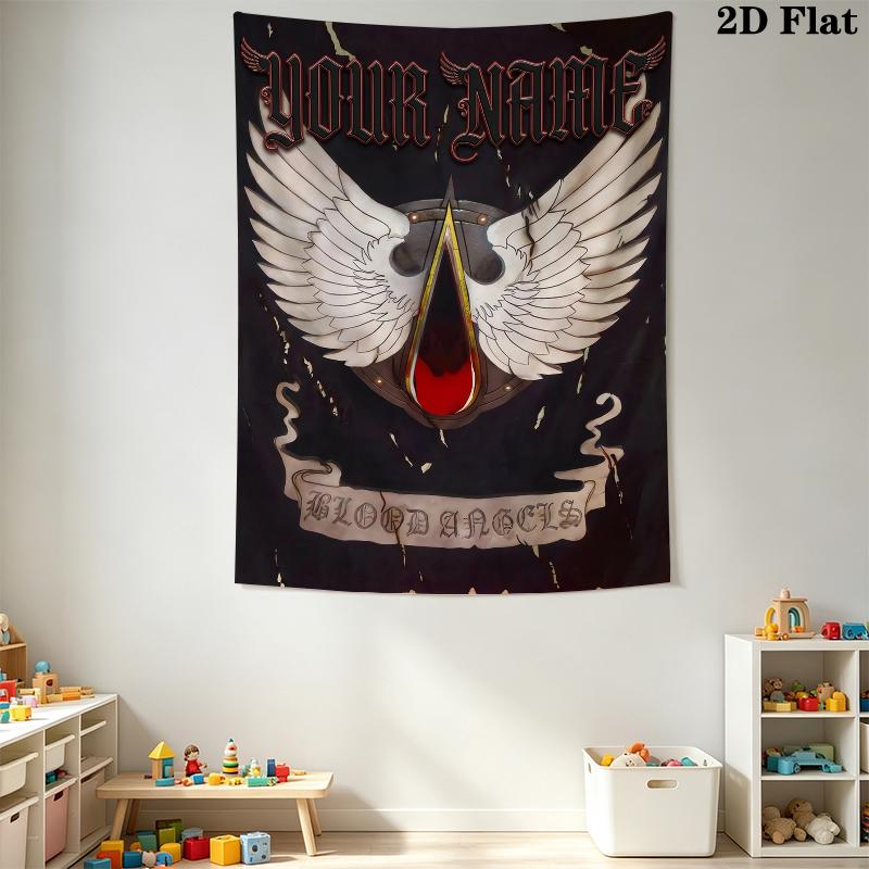 Custom Name Blood Angels Wall Tapestry Aesthetic Wall Hanging Printed Fabric Blanket Decorative Tapestries for Bedroom Living Room Home Decor