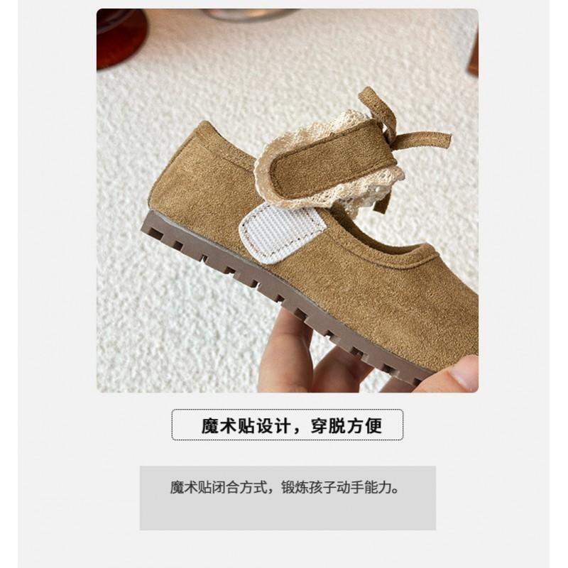 Youth style shoes Toddler Girls Lace-Up Ballet Flats With Bow Detail Soft Sole Non-Slip Princess Shoes Walking