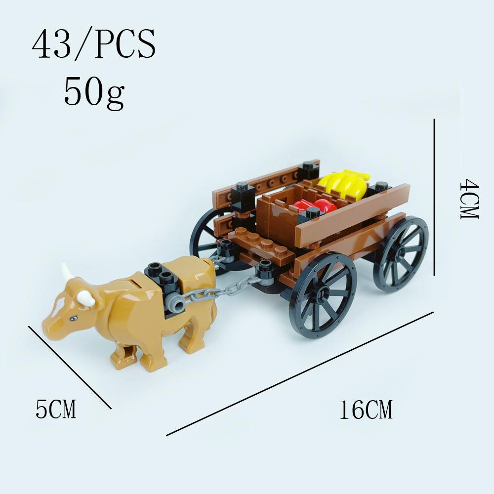 Building Toy Set - Animal Moc Farm Scene With Plowing Bull - Educational Construction Blocks For Kids
