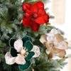 Artificial Poinsettia Flowers Christmas Tree Ornaments Velvet Glitter Magnolia Stems Floral Picks for Xmas New Year Party Wedding DIY Crafts