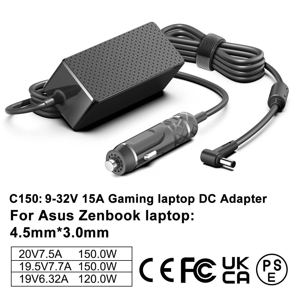KFD 150W 135W 120W Gaming Laptop Car Charger DC Power for Lenovo Legion ASUS MSI HP zbook Dell Acer Chicony Cigarette Lighter