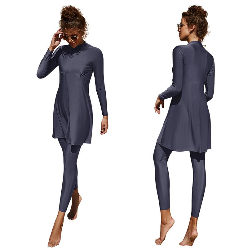 New S-XL Women Muslim Swimwear Slim Long Sleeve Islamic Swimsuit Summer Arab Beach Bikini Modest Full Cover Swimwear Swimming Burkini