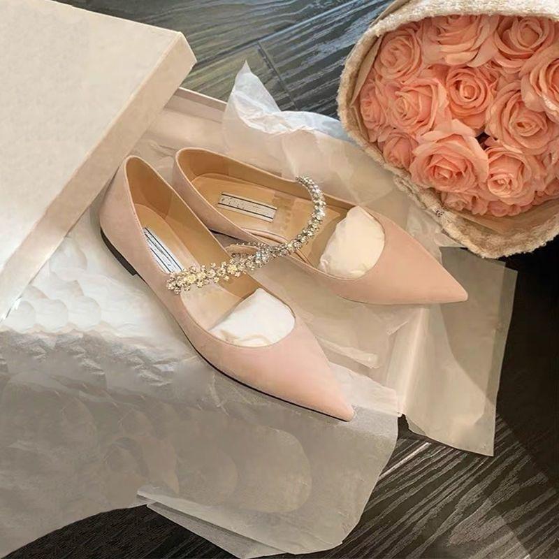 Весна 2025 Туфли Мэри Джейн на плоской подошве с цепочкой из стразов в стиле феи - Лакированная кожа, Заостренный носок, Корейская мягкая подошва